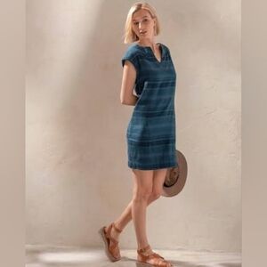 Prana Kai Shirt Dress Cap Sleeve Blue Striped Oversized Size XL Gauzy Pocket